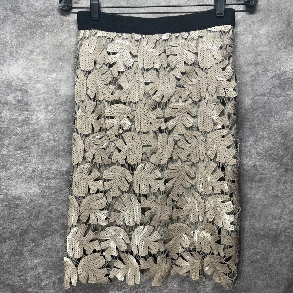 Bcbgmaxazria Sequin Leaf Pattern Lace Pencil Skir… - image 1